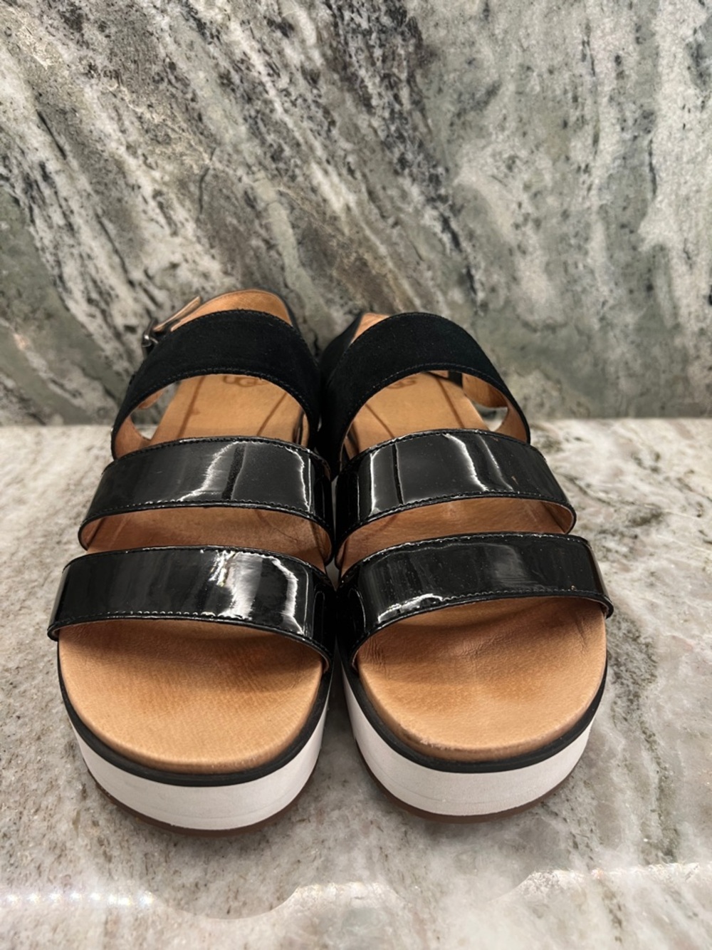 UGG Black Mixed-Material Platform Slingback Sandal Sz 8